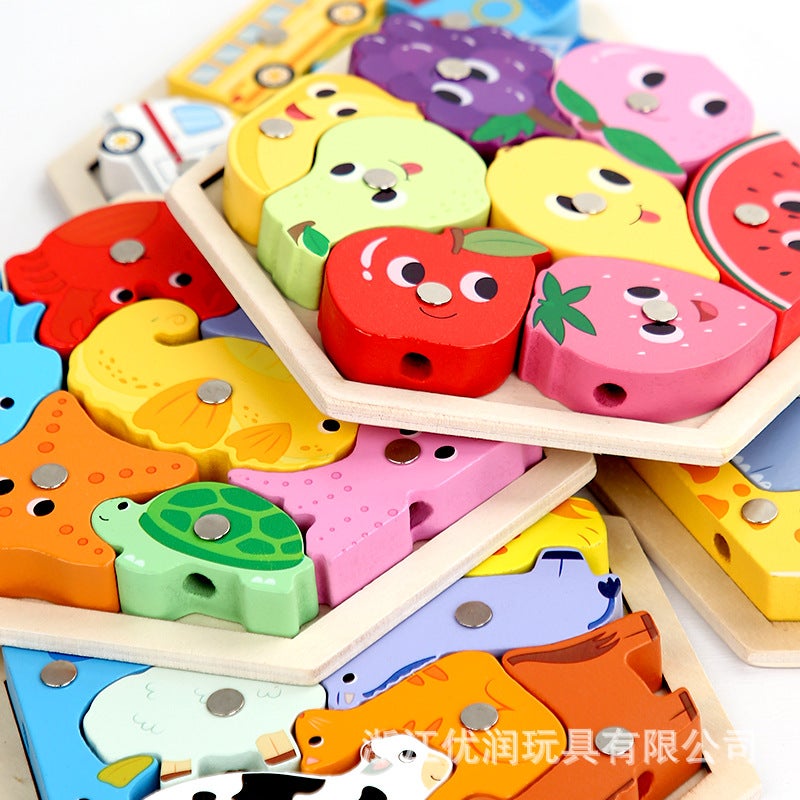 Wooden Puzzle Toy For Kidsren 3-6 Years Old Hand-Eye Coordination Exercise Kindergarten Early Education Small Class Puzzle Shape Matching - Image 5